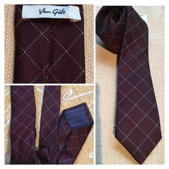 BURGUNDY VAN GILS 100% SILK TIE - Picture 3 of 3
